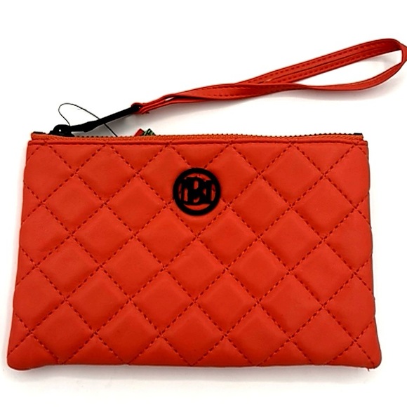Badgley Mischka Handbags - BADGLEY MISCHKA Quilted Logo Wristlet Clutch Vegan Leather NWT Coral 👜
